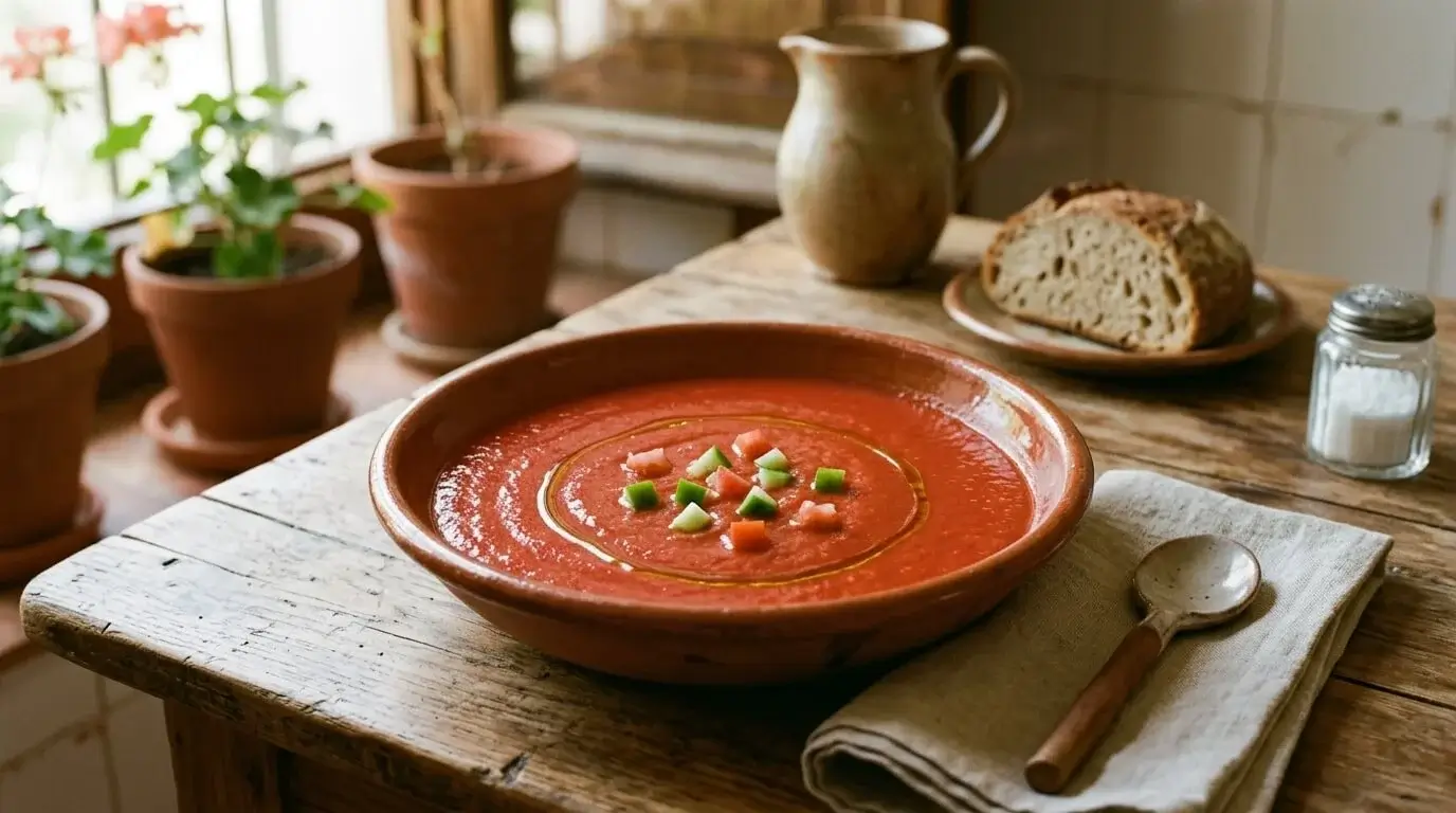 Classic Spanish gazpacho recipe with ripe tomatoes and olive oil