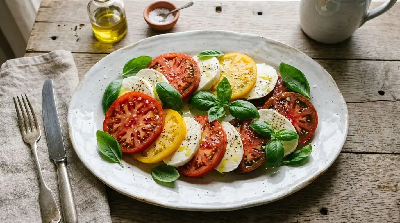 Authentic Caprese salad with fresh mozzarella, tomatoes and basil
