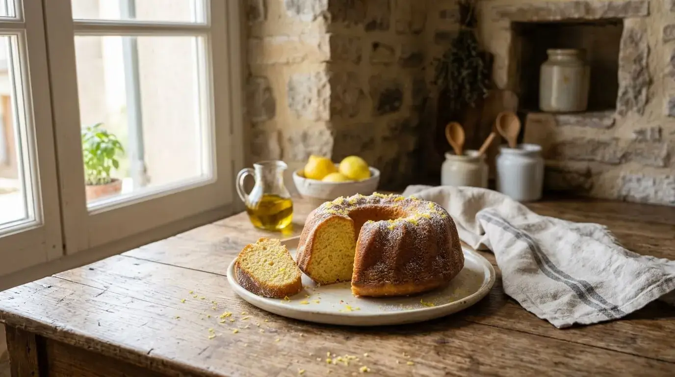 Lemon olive oil cake with fresh lemon zest and a tender crumb