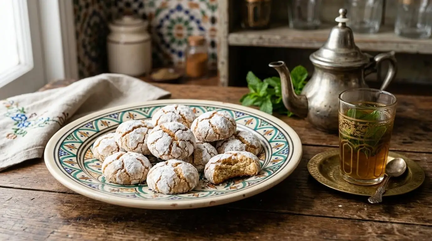 Moroccan almond cookies ghriba served with mint tea