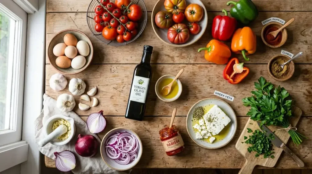 Ingredients for an authentic shakshuka recipe
